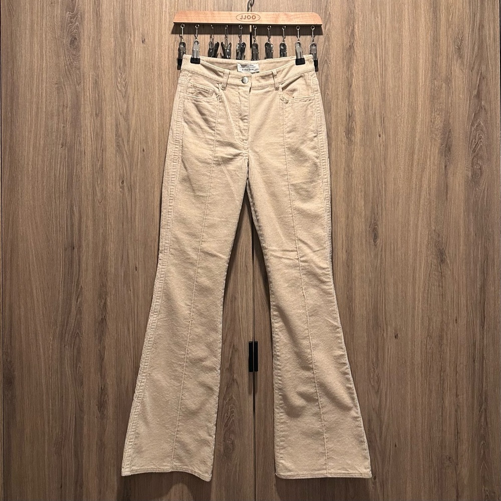 & Other Stories Cream Corduroy Seamed Mid Rise Flare Trousers Size 2